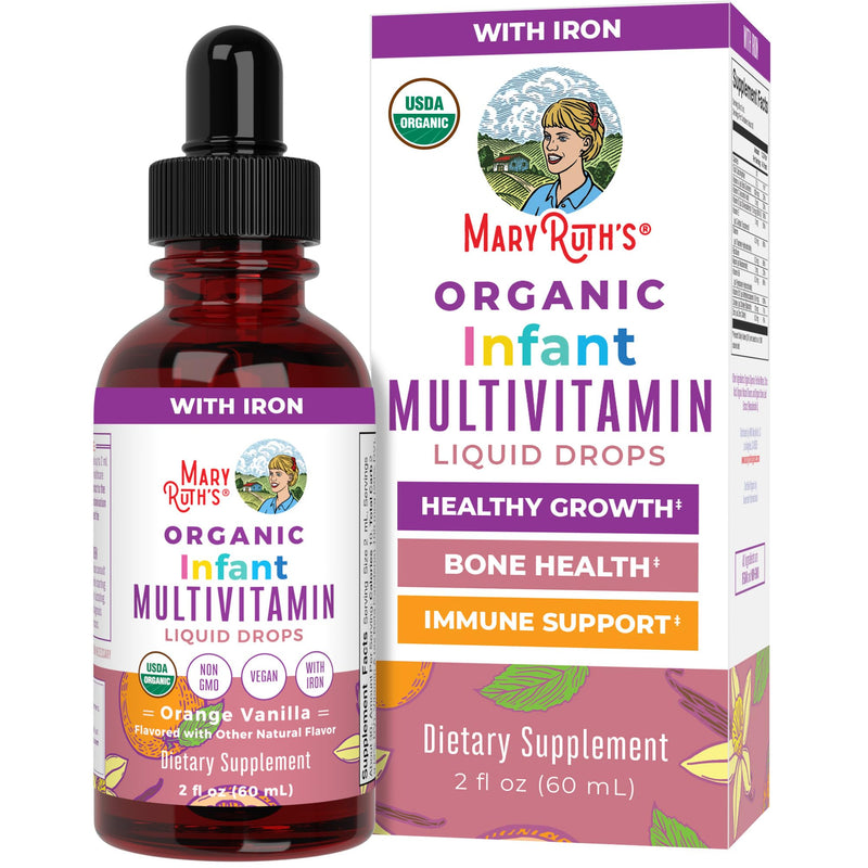 MARYRUTH'S USDA Organic Multivitamin Drops for Infants w/Iron | With Iron, USDA Organic, Immune Support & Overall Wellness, Vegan, Non-GMO Infant Multi + Iron