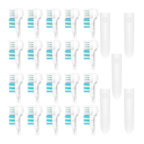 20Pcs Spinbrush Oral Toothbrush Replacements Heads Dual Cross Action Clean Attachments Sensitive Brush Refill Rotating Sets 3D White Fit for Oral B 4732 3733 4734 20 Pcs White