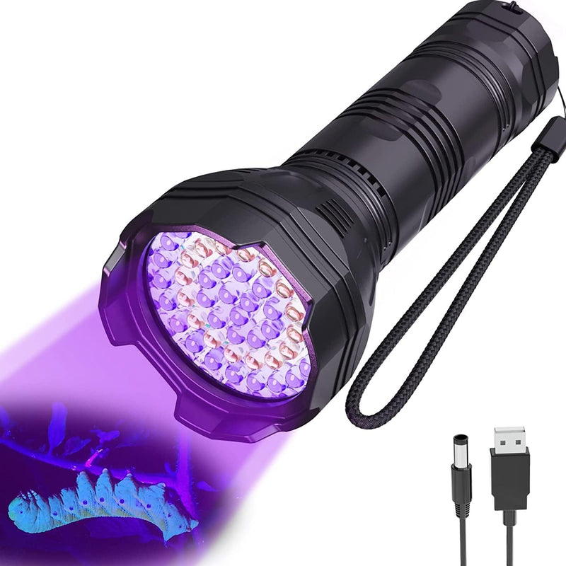 UV Blacklight Flashlights Rechargeable 365nm + 395nm 51 LEDs, Black Light for Pet Urine Detection Cat Dogs, Ultraviolet Flashlight for Resin Scorpion Bed Bugs Handheld Black Light Battery Built-in CL4000 - BeesActive Australia