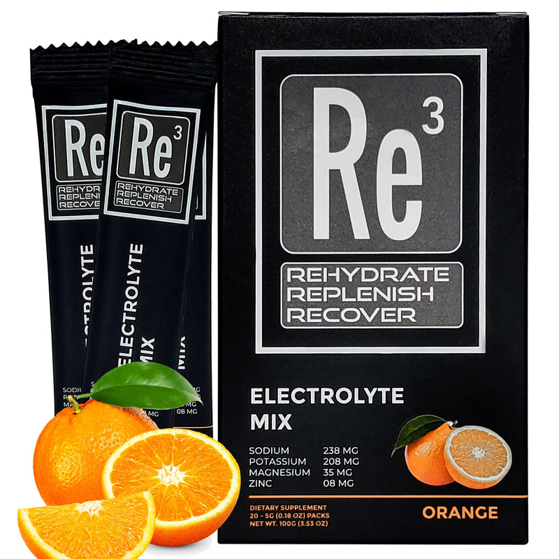 Re3 - Rehydrate - Replenish - Recover Electrolyte Powder Packets. No Sugar, 7 Cal, 1.4 Carbs. The Best Mix of Vitamins and Minerals (Orange) Orange