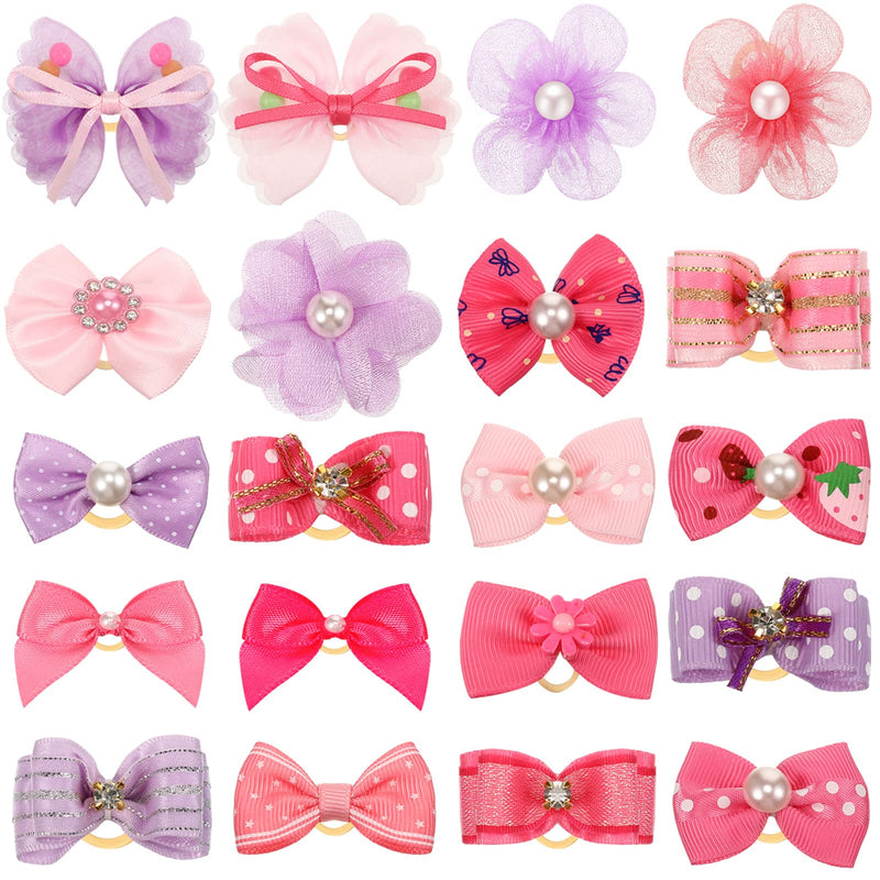 Hanaive 20 Pcs Dog Bows Small Size Dog Dog Hair Bows for Small Dogs Hair Accessories Puppy Hair Bows for Dogs Small Dog Bows with Rubber Bands Handmade Puppy Bows with Pearls for Puppy Pet Dog - BeesActive Australia