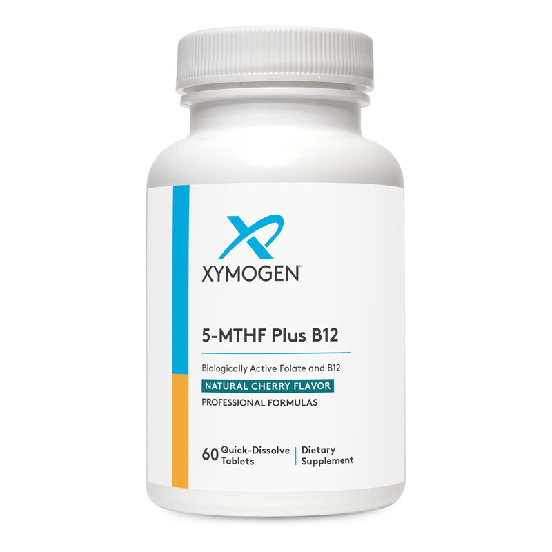 XYMOGEN 5-MTHF Plus B12, Cherry Flavor, 60 Quick-Dissolve Tablets | Biologically Active Folate and Methyl B12 Supplement, for Methylation and Nervous System Support,* Gluten-Free 60 Count (Pack of 1)