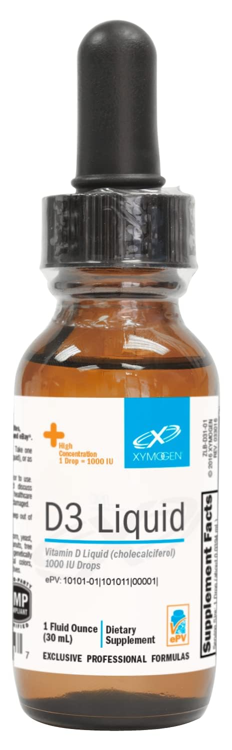 XYMOGEN D3 Liquid, 1000 IU Per Drop, 1 Oz | Immune, Bone, and Heart Health Support, Liquid Vitamin D3 Drops, Micro-Emulsified for Enhanced Absorption 1 Fl Oz (Pack of 1)