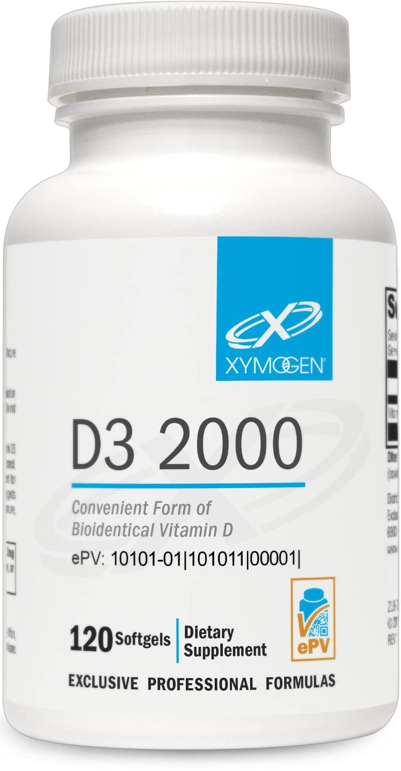 XYMOGEN D3 2000, 120 Softgels | Bioavailable Vitamin D3 2000 IU (50 mcg), High Strength Vitamin D Supplement for Immune, Bone, and Heart Health Support 120 Count (Pack of 1)