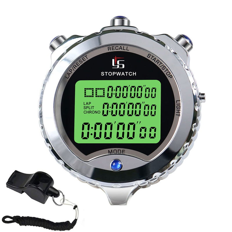 Stopwatch with Backlight，100 Lap Metal Stop Watch for Sports with Alarm Countdown 0.01second Timing, Digital Stopwatches Timer for Sports and Competitions