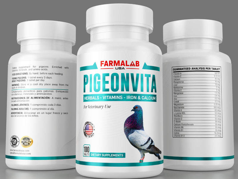 PIGEONVITA para Palomas 100Tabs Vitamins Minerals Aminoacids for Racing Pigeons Show Pigeons Rollers Hens Doves Vitaminas Minerales Aminoacidos - PawsPlanet Australia