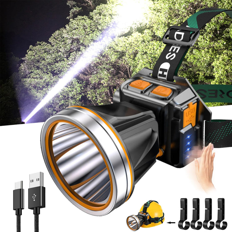 High Power LED Headlamp Super Bright Adult Motion Sensor Headlight Spotlight Waterproof Rechargeable Outdoor Hunting Light Flashlight Portable Head lamp for Fishing Camping Hiking G300 10W 0NE PACK