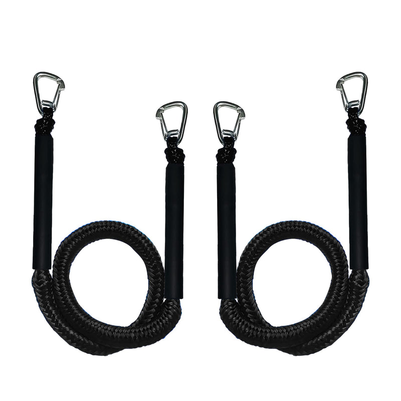 Black Bungee Dock Lines 2-Pack with Double Hooks & Floating Tubes – Heavy Duty Boat Ropes for Jet Ski, Pontoon, Kayak – 4ft to 6ft, 316 Stainless Steel, Shock Absorbing black - BeesActive Australia