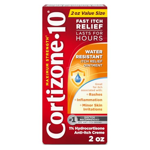 Cortizone-10 Maximum Strength Water Resistant Itch Relief Ointment, 1% Hydrocortisone, Fast-Acting, Anti-Itch Cream for Bug Bites, Rash, Eczema, Psoriasis, Poison Ivy, Oak, Sumac & More, 2 oz 2 Ounce (Pack of 1) New Packaging