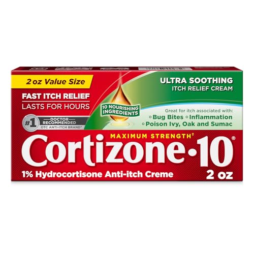 Cortizone-10 Maximum Strength Ultra Soothing Itch Relief Cream, 1% Hydrocortisone, Fast-Acting, Anti-Itch Cream for Bug Bites, Rash, Eczema, Psoriasis, Poison Ivy, Oak, Sumac & More, 2 oz Medication New Packaging