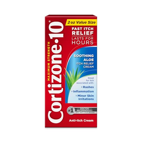 Cortizone-10 Maximum Strength Soothing Aloe Itch Relief Cream, 1% Hydrocortisone, Fast-Acting, Anti-Itch Cream for Bug Bites, Rash, Eczema, Psoriasis, Poison Ivy, Oak, Sumac & More, 2 oz 2 Ounce (Pack of 1)