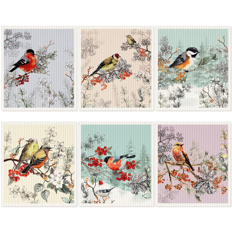 6 Pcs Swedish Kitchen Dish Cloths Kitchen Towels Reusable Sponge Cleaning Cloths Wipes Absorbent Dish Cloth Quick Drying Washable Decorative Tea Towels No Odor Bar Hand Towel (Fine Brushwork Bird) Fine Brushwork Bird - BeesActive Australia