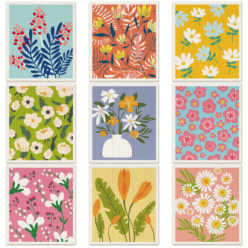 9 Pcs Swedish Kitchen Dishcloths Absorbent Swedish Dish Towels Blossoms Flower Soft Reusable Kitchen Towels Cleaning Sponge Cloth Quick Drying Kitchen Dish Rags (Floral) Colorful Floral - BeesActive Australia