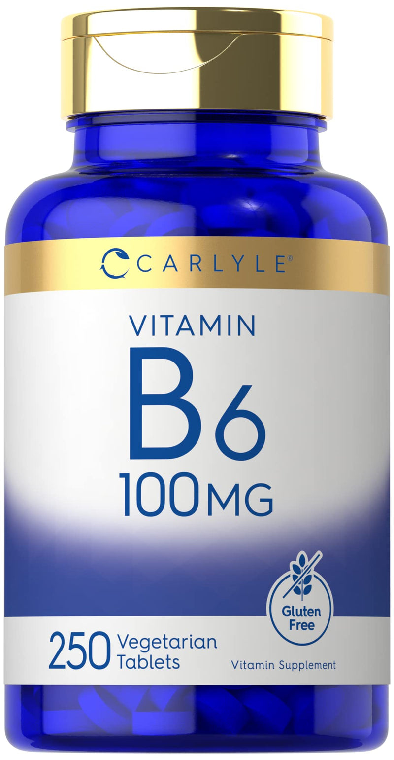 Carlyle Vitamin B6 100mg | 250 Tablets | Pyridoxine Hydrochloride Supplement | Vegetarian, Non-GMO & Gluten Free
