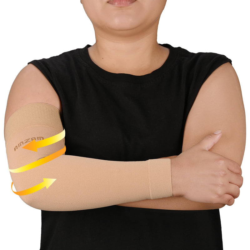 AMZAM¬Æ Medical Compression Arm Sleeve for Women & Men, 20-30 mmHg Graduated Compression Brace with Silicone Band for Pain Relief, Lymphedema, Edema, Swelling, Arthritis, Beige 3XL 3X-Large (Single) Beige (20-30 Mmhg) - BeesActive Australia