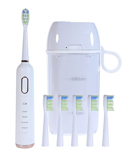 Sonic Toothbrush，Electric Toothbrush Set with 6 Brush Heads and A Travel Case，It Includes UV-C Cleaning and Air-Drying Functions，41000 VPM 4 Modes and 3 Intensities，One Charge for 90 Days (White).