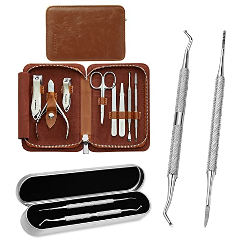 FAMILIFE Professional Manicure Kit 8PCS & Ingrown Toenail Tool 2PCS, Stainless Steel, Silver