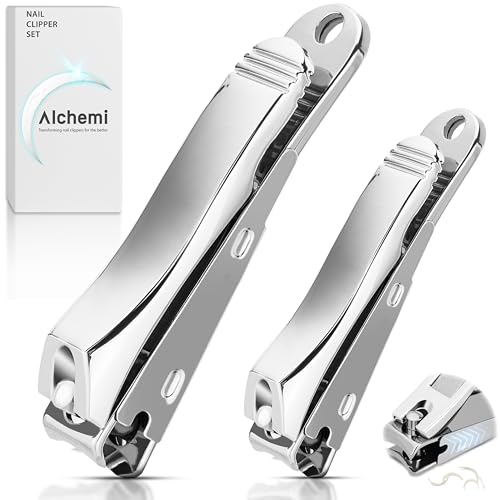 Alchemi Curved Blade Nail Clipper Set – Fingernail & Toenail Clippers with Catcher, 3D Blade Follows Your Nail's Natural Curve, Surgical Grade Steel, Premium Gift Box, 2 Piece Alchemi