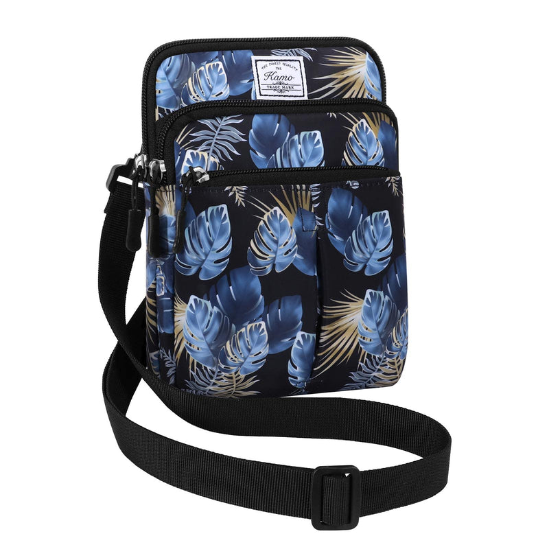 KAMO Multifunction Phone Waist Bag - Diagonal Crossbody Purse for Women & Men N-Blue leaves One Size