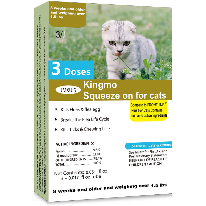 Flea and Tick Prevention for Cats, Cat Flea & Tick Treatment with Fipronil, Long-Lasting & Fast-Acting Topical Flea & Tick Control Drops for Kitten, 3 Doses - BeesActive Australia