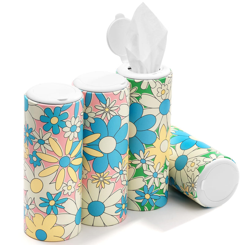Car Tissues with Lotion, 4 Packs Cylinder Car Tissue Holder, Travel Tissues Box, for Car Cup Holder, Round Tube Tissue Container - BeesActive Australia