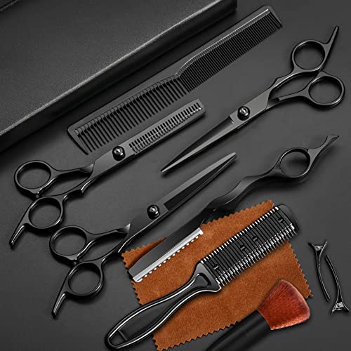11Pcs Professional Hair Scissors Set,Stainless Steel Barber Supplies Including Straight Shears, Thinning Shears, and Hair Thinning Knife Multifunctional Salon Tools and Gifts for Friends and Family Black