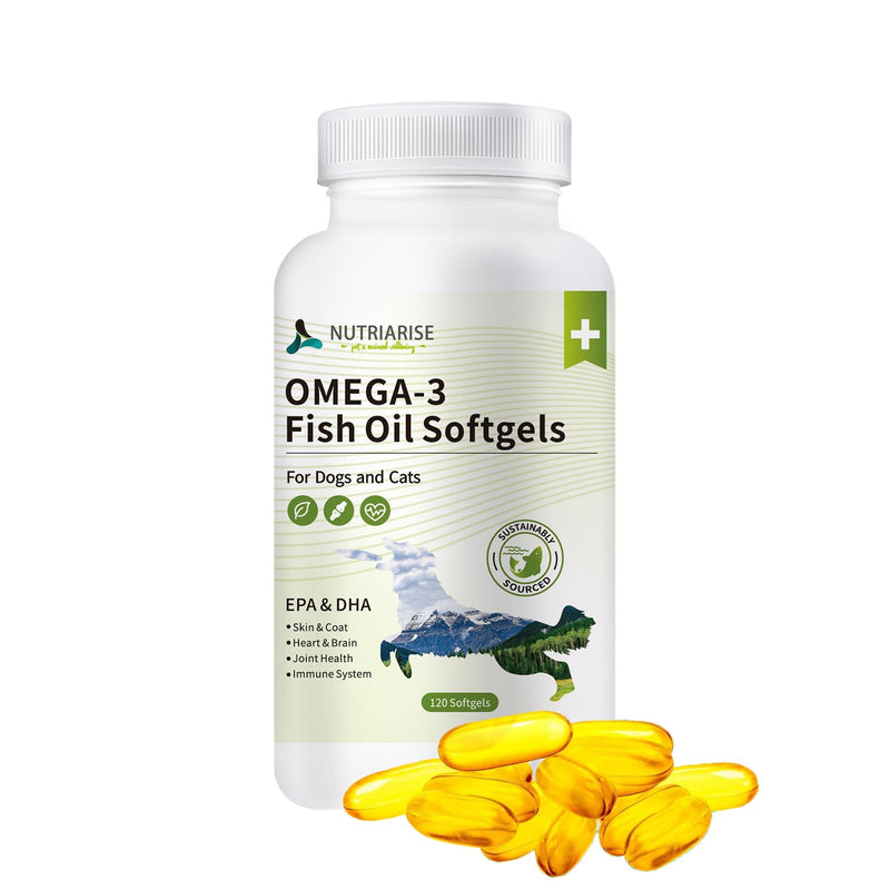 Omega 3 Fish Oil for Dogs and Cats, Dog & Cat Fish Oil Pet Supplement, Skin and Coat Supplement for Shedding, Dry Itchy Skin and Allergies, Rich in EPA & DHA with Omega 3 Fatty Acids, 120 Softgels - PawsPlanet Australia