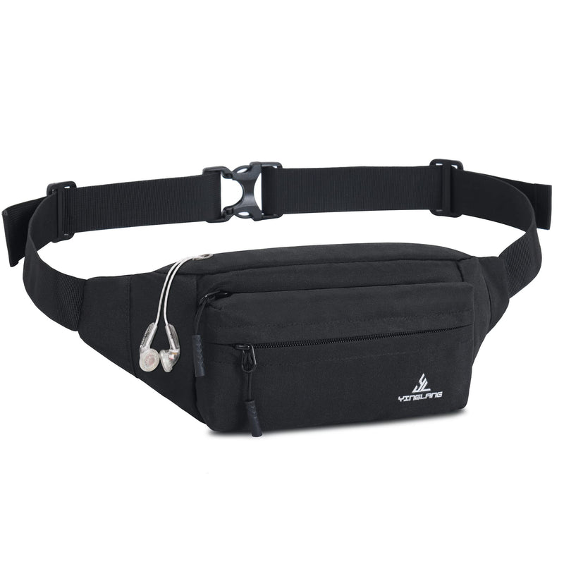 Fanny Pack with 4-Zipper Pockets for Men Women, Crossbody Waist Pack Gifts for Running Hiking Travel Workout Dog Walking Outdoors Sport Hands-Free Wallets Phone Bag Carrying All Phones Black