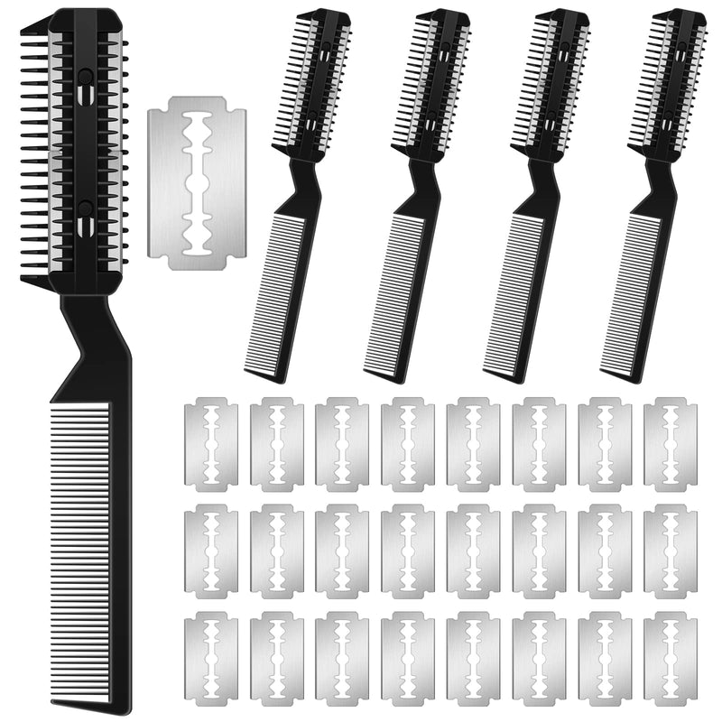5 Pieces Razor Comb for Dogs Hair Grooming Trimmer Comb for Pet Razor Comb with 25 Extra Blades Manual Dog Hair Trimmer Comb Double Edge Razor for Dogs (Black) Black - BeesActive Australia