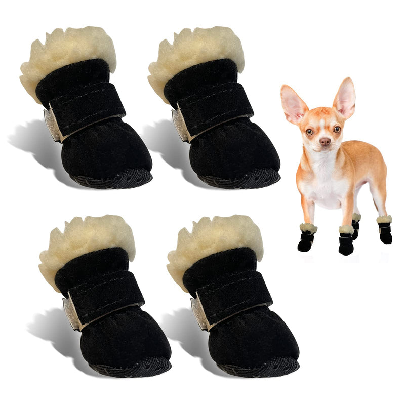 Dog Boots, Fleece Dog Shoes for Small Dogs, Anti-Slip Sole Dog Boots & Paw Protectors, Dog Winter Snow Booties for Outdoor Walking Running Black M (< 6.5 lbs) - BeesActive Australia