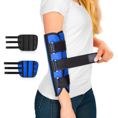 Elbow Brace for Ulnar Nerve Cubital Tunnel Syndrome for Women and Men, Arm Splint Left & Right Elbow Support Immobiliser for Straighten Arms to prevent Elbow Bending While Sleeping - L Blue