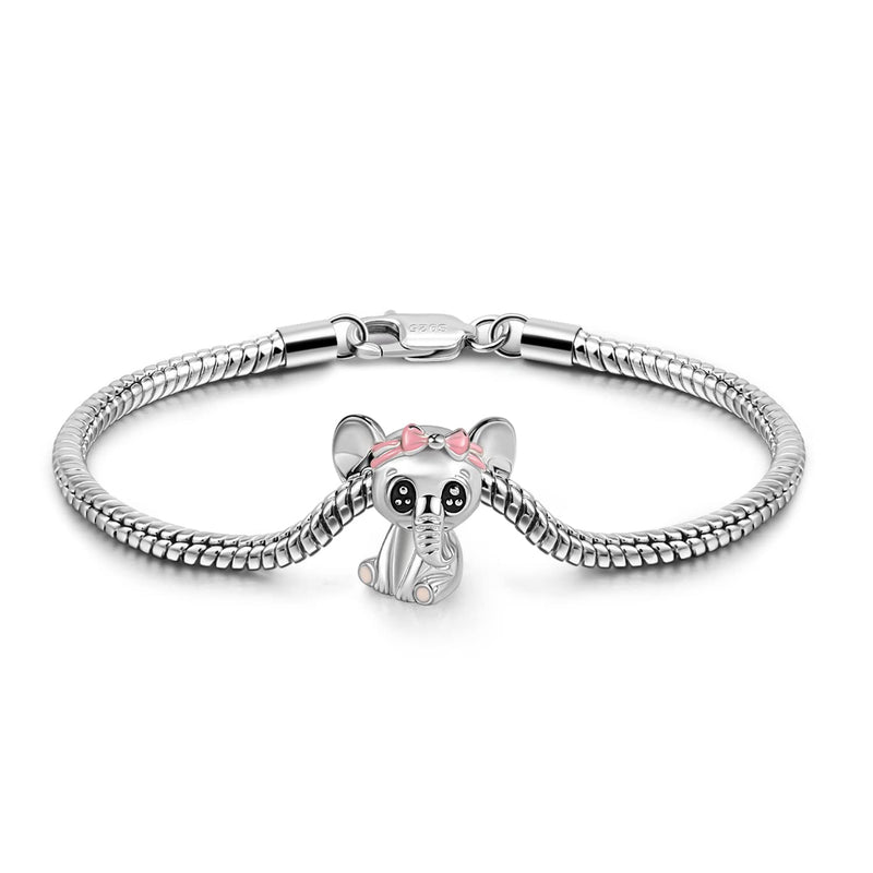 Women 925 Sterling Silver Bracelet Cute Tiny Animal Elephant Charm Dainty Handmade Bracelet For Girl Lobster Clasp Snake Chain Link Jewelry Gift 8 inch - BeesActive Australia