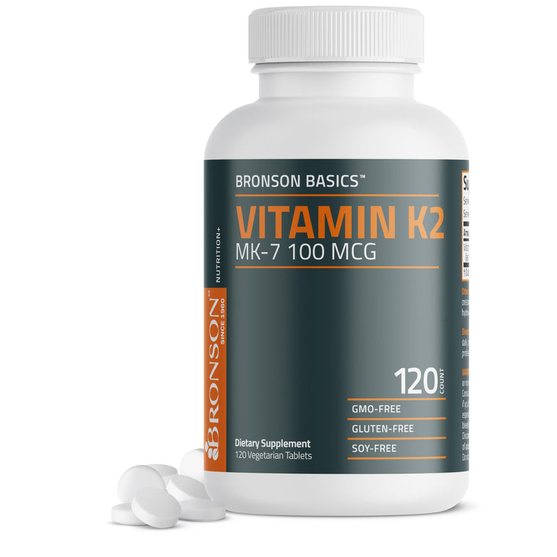 Bronson Vitamin K2 MK-7 100 MCG, K2 as MK7 Menaquinone, Bone Support Non-GMO, 120 Tablets Unflavored 120 Count (Pack of 1) - BeesActive Australia
