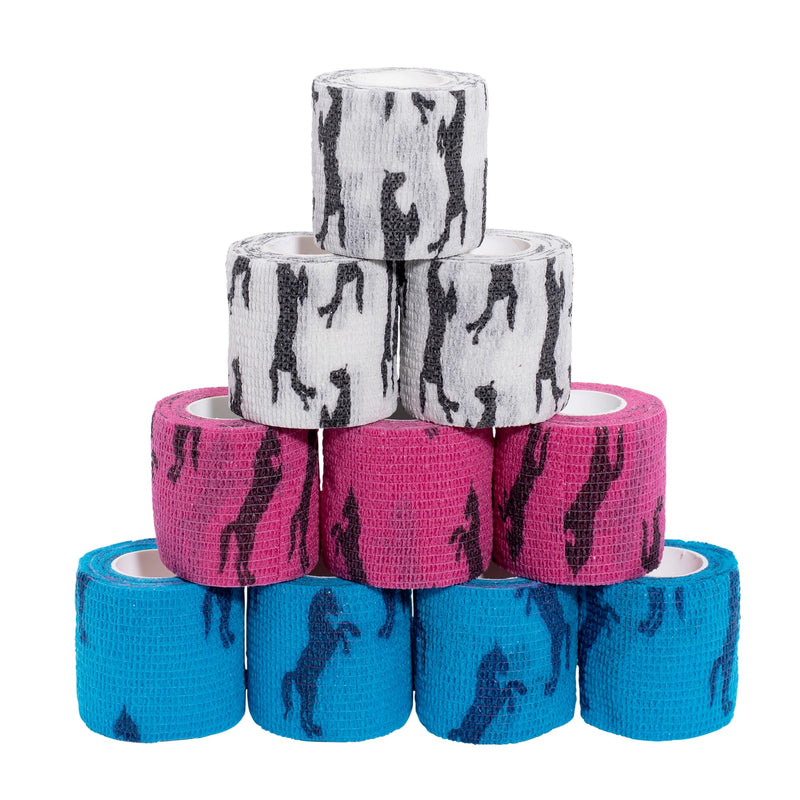 Cohesive Vet Wrap for Dogs, Self Adhesive Bandages in Bulk, Pet Cat Wound Care, Gauss Bandage for Horses by Downtown Pet Supply (Rainbow Horse, 10 Pack) Rainbow Horse - BeesActive Australia