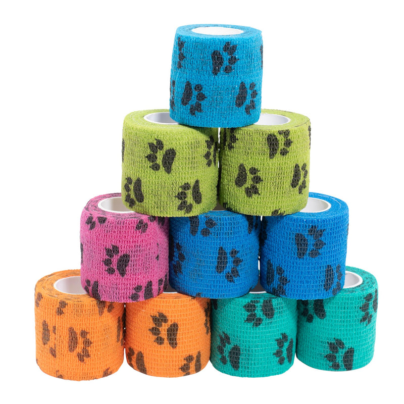 Cohesive Vet Wrap for Dogs, Self Adhesive Bandages in Bulk, Pet Cat Wound Care, Gauss Bandage for Horses by Downtown Pet Supply (Rainbow Claw, 10 Pack) Rainbow Claw - BeesActive Australia