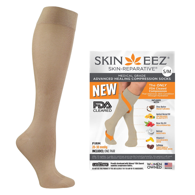 Skineez Medical Grade Advanced Healing Compression Socks 20-30mmHg, 1 Pair Tan Small / Medium