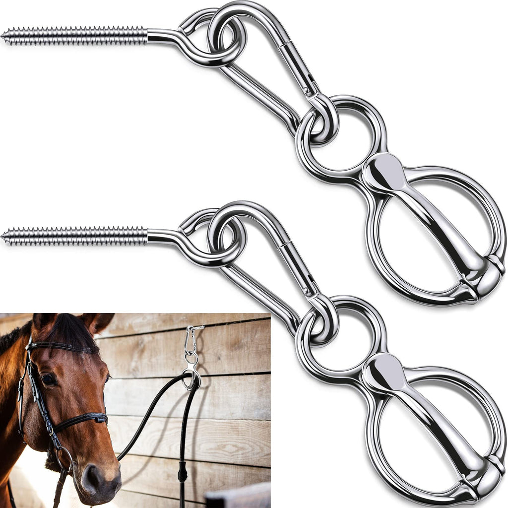 Dunzy 2 Sets Horse Tie Ring, Horse Tack and Supplies Horse Training Equipment Safe Horse Accessories with Eye Bolt, Tie Rings (Silver) Silver