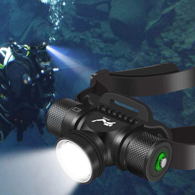 Super Bright Diving Headlamp, 5 Modes Professional Dive Headlight, Underwater 60M Head Torch for Swimming,Snorkeling, Caving,IPX8 Waterproof Dive Light with Battery and Charger