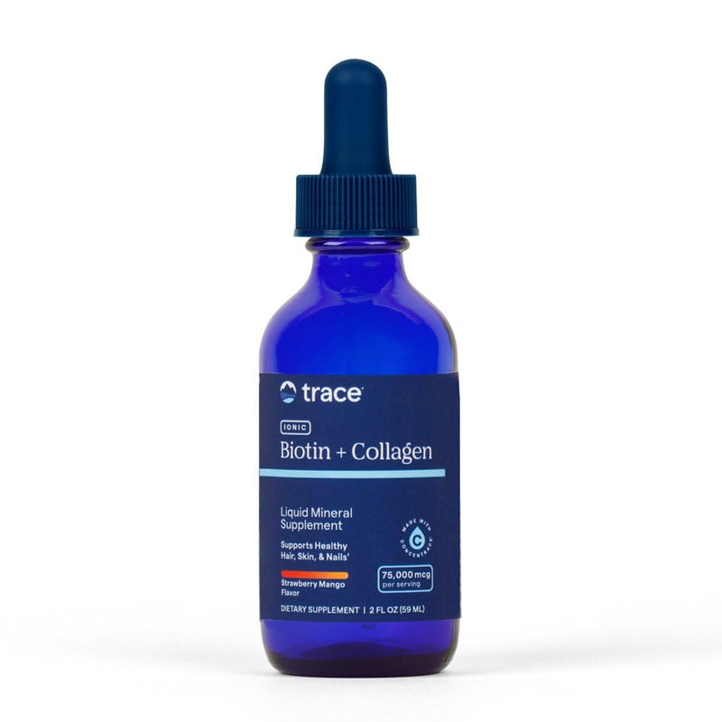 Trace Minerals Ionic Biotin + Collagen Supplement, 75,000mcg, 2 oz | Vitamin B7 biotin formula, Supports hair, skin, and nails, ConcenTrace ionic trace minerals, 2 mL daily serving, Sugar free
