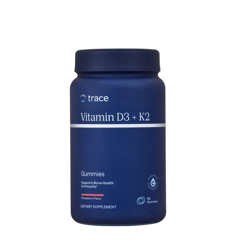 Trace Minerals Vitamin D3 + K2 Gummies, 60 Servings, Strawberry | Plant-based chewable, Bone and heart support, Calcium absorption aid, 1 gummy up to 3 times daily, Ionic trace minerals