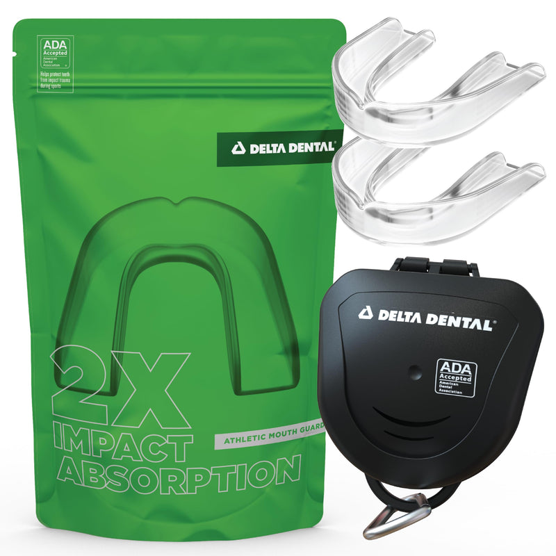 Delta Dental Athletic Sports Mouth Guard - ADA Accepted - 2X the Impact Absorption of Traditional mouthguards for Contact Sports - Works with Braces (Adult, Clear) 2 Pack Adult - BeesActive Australia