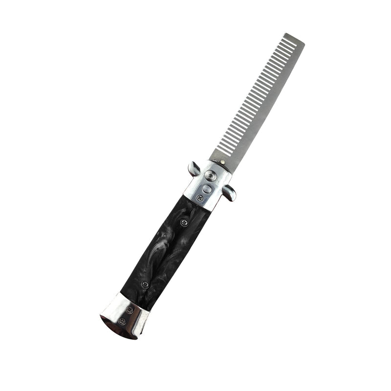 Foldable Pocket Comb, Stainless Steel Switchblade Comb Spring Jump Brush Switchblade Spring Pocket Oil Hair Comb Oil Hair Comb for Scalp Hair or Beard (Black) Black - BeesActive Australia