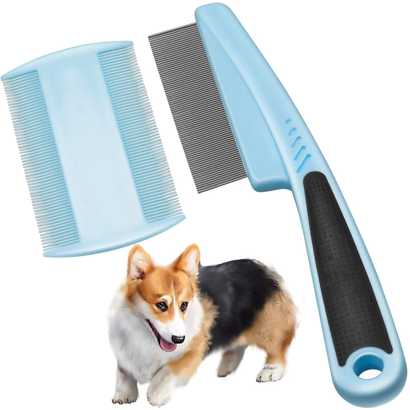 Flea Comb,2Pcs Flea Comb for Cat Dog Fine Teeth Lice Combs Metal Head Comb Tear Stain Remover Combs Pet Grooming Comb for Dogs Cats Small Pets - BeesActive Australia