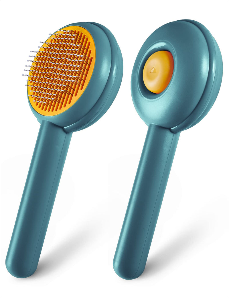 Cat Grooming Brush Self Cleaning Slicker Dogs Cats Doggy Pet Kittens One-Click Shedding Button Stainless Steel Teeth Comb Removal Loose Matted Tangled Hair Massage Indoor Outdoor Undercoat Hamburger Cabbage - BeesActive Australia