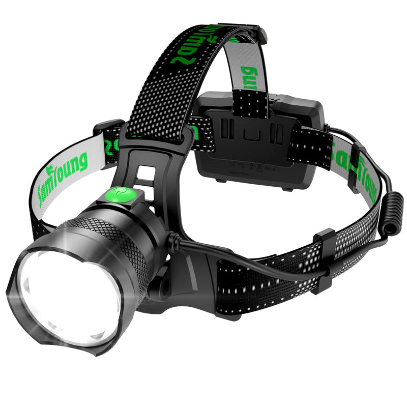 High Lumens Headlamp Induction Function, 7 Modes 50h Long Lasting Battery Life Head Lamp, IP67 Waterproof Zoom LED Headlamp, 90°Angle Adjustable for Outdoor Indoor Camping Running Hunting Car Repair Green-1pcs