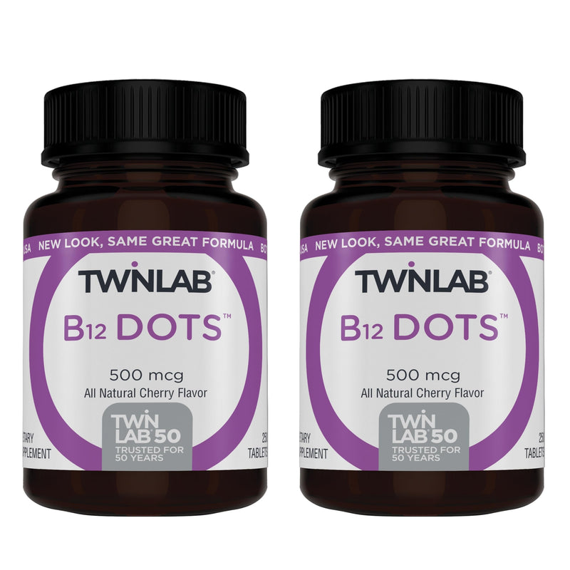 Twinlab B-12 Dots - Energy Production Support Supplements with Vitamin B12-500 mcg, 250 Tablets (2 Pack) 250 Count (Pack of 2)