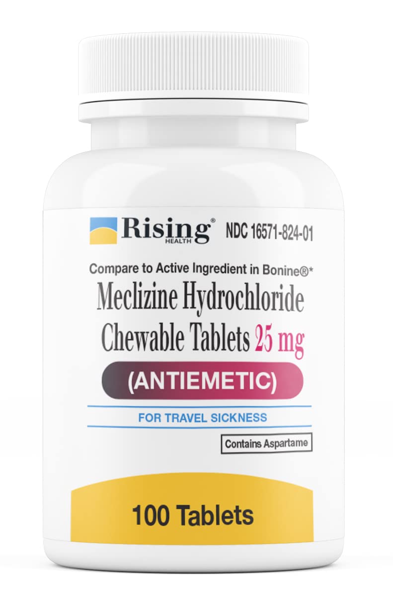 Rising Health Motion Relief and Nausea - Meclizine HCL 25mg - Antiemetic, Motion Relief Chewable Tablets (100) 100 Count (Pack of 1)