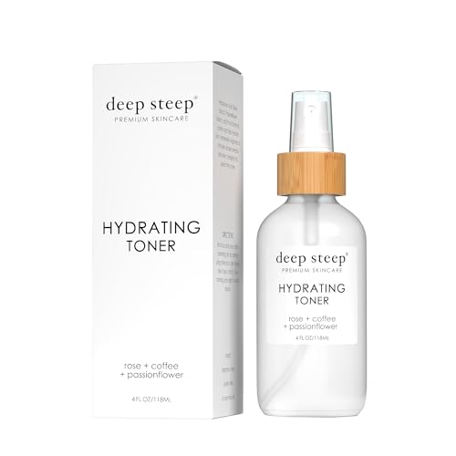 Deep Steep Hydrating Toner, 4 oz – Cooling Facial Mist with Witch Hazel, Rose Water, Hyaluronic Acid, Aloe Vera & Glycerin – Vegan, Clean Beauty Skincare, Hydrated & Balanced Skin 4 Fl Oz (Pack of 1)