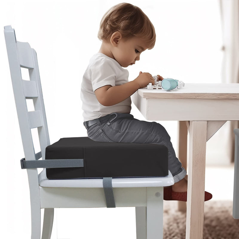 Booster Seat for Dining Table, PU Anti-Scratch Easy Cleaning Kids Toddler Booster Seat for Table, Portable Increasing Booster Cushion with Non-Slip Bottom and Adjustable Elasticity Straps Dark Gray - BeesActive Australia