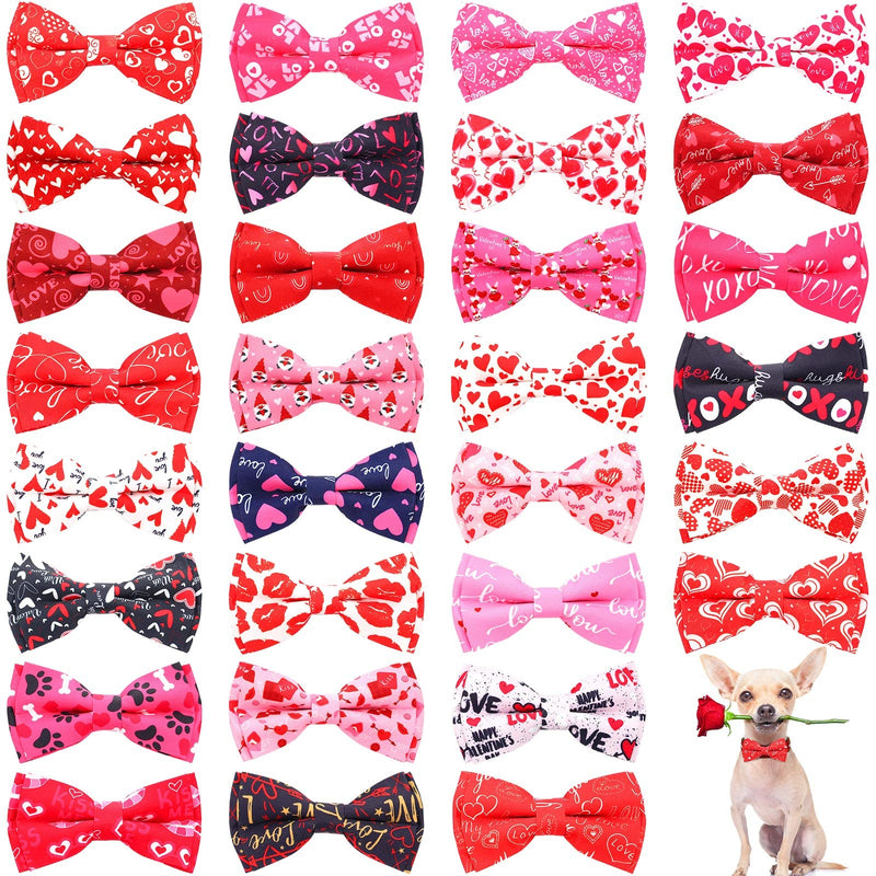 30 Pieces Valentines Dog Collar Bow Christmas Dog Bows Collar Attachments with Elastic Bands Dog Collar Detachable Charms for Dogs Collar Grooming Accessories Valentines Costume - BeesActive Australia